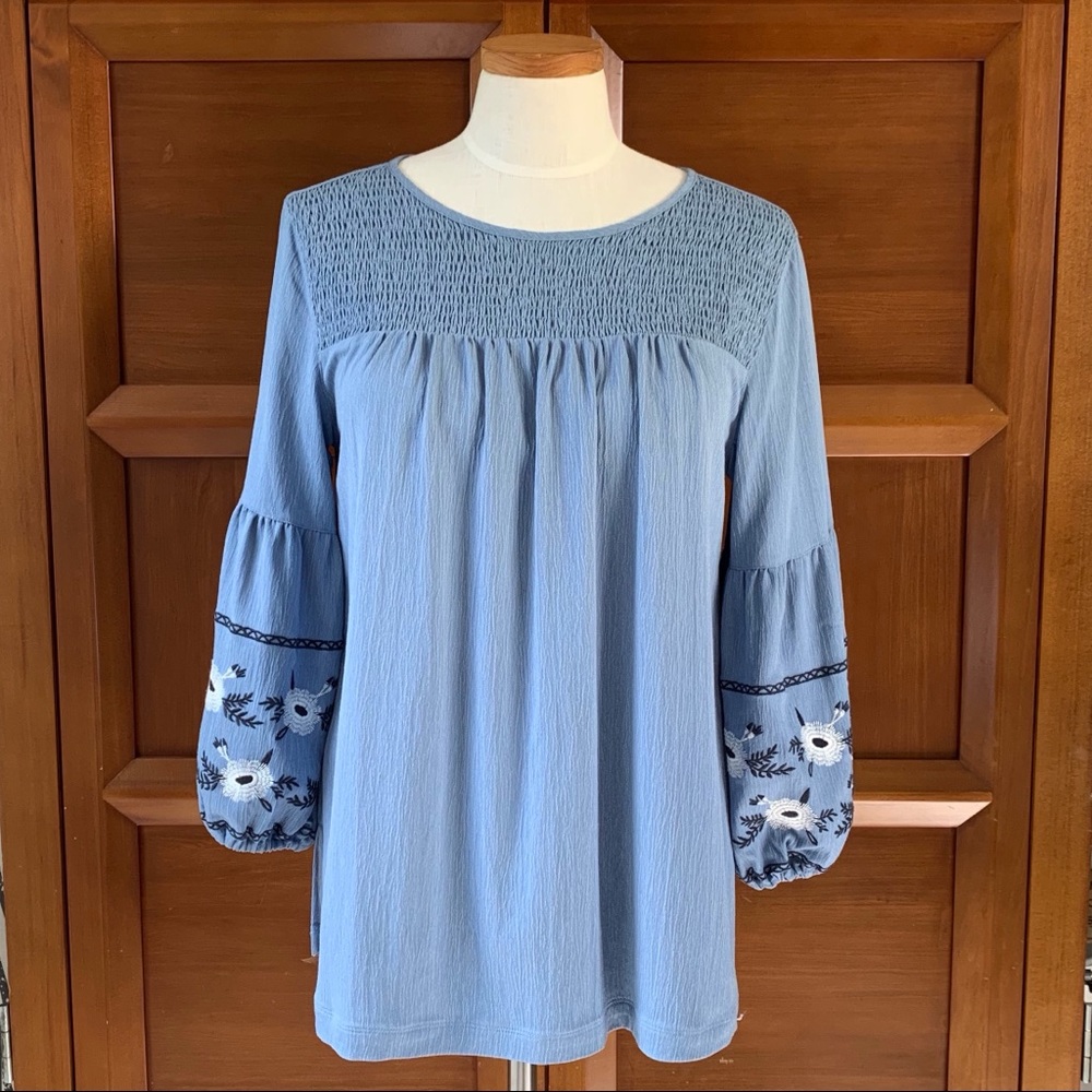 Ali Miles Blue Embroidered Top
